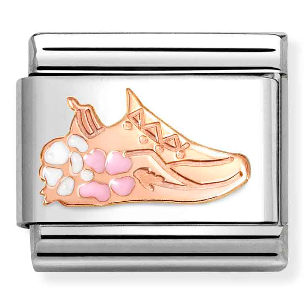 Classic Symbols Steel, Enamel And 9 Carat Rose Gold Gym Shoe With Flowers
