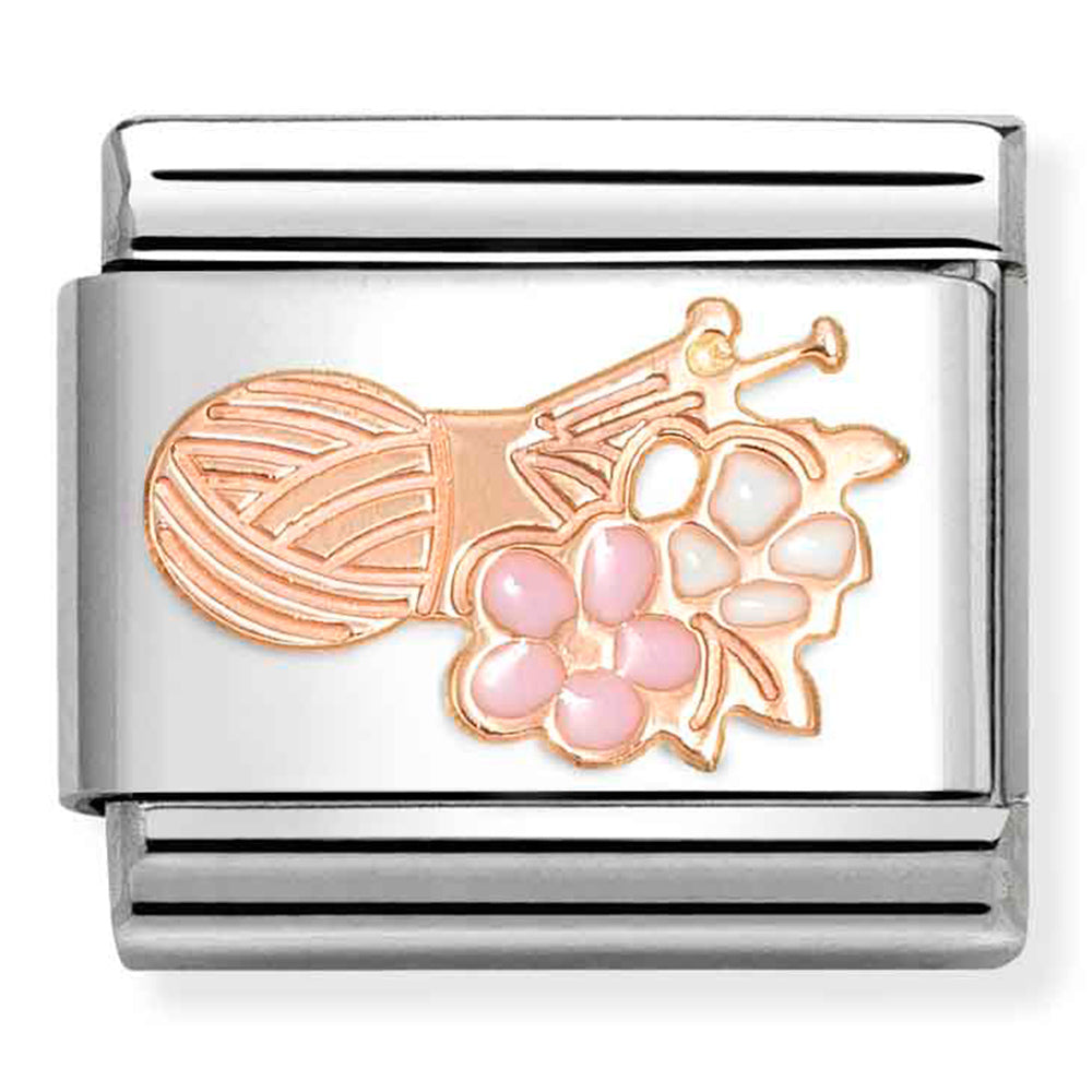 Classic Symbols Steel, Enamel And 9 Carat Rose Gold Ball Of Wool With Flowers