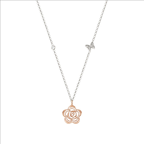 Nomination - primavera necklace in 925 silver & cubic zirconia small (rose gold flower)