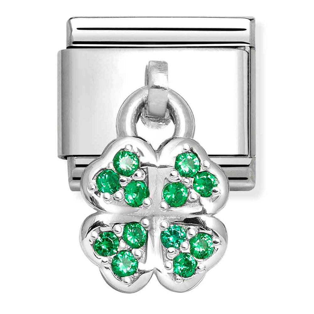 NOM-331800 30 COMP Classic CHARMS st/st, sterling silver & cz (Green Four-leaf Clover)