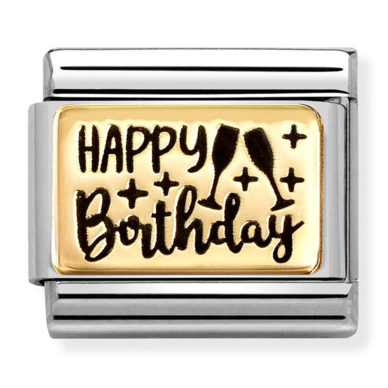 NOM 030166 60 COMP Classic PLATES (IC) in st/steel and 18ct gold Happy Birthday