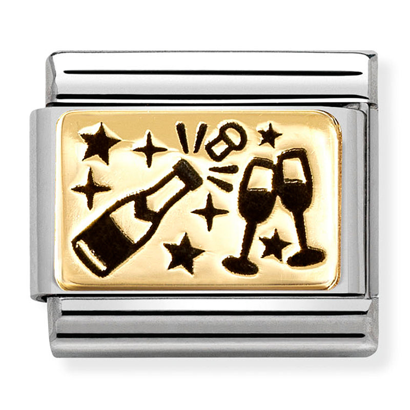 NOM 030166 61 COMP Classic PLATES (IC) in st/steel and 18ct gold Champagne Glasses