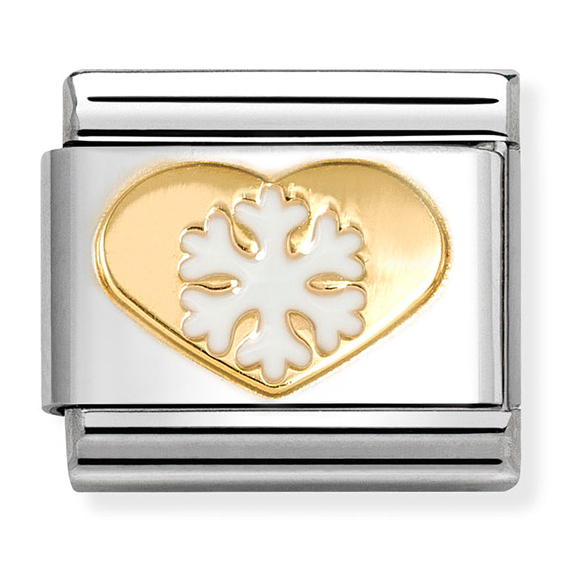 NOM 030225 26 COMP Classic CHRISTMAS in st/steel, enamel and 18ct gold Heart with white snowflake