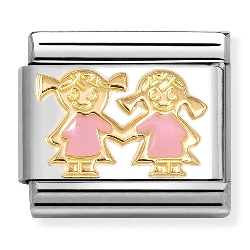 NOM 030272 91 COMP Classic SYMBOLS st/steel, enamel and 18ct gold PINK Sisters