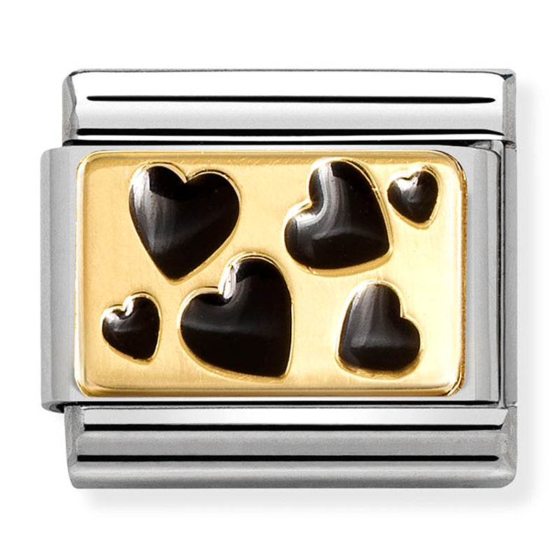 NOM 030284 68 COMP Classic PLATES st/steel, enamel and 18ct gold Black scattered hearts