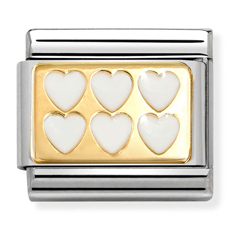 NOM 030284 69 COMP Classic PLATES st/steel, enamel and 18ct gold White hearts