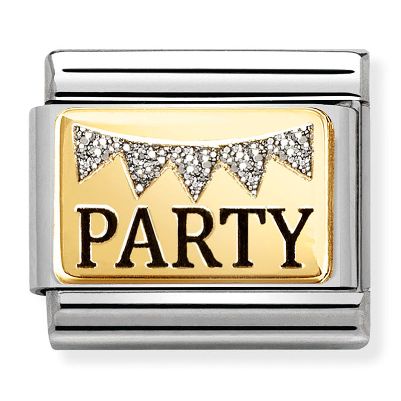 NOM 030289 09 COMP Classic PLATES (IC) in st/steel, enamel and 18ct gold Party with Glitter Bunting
