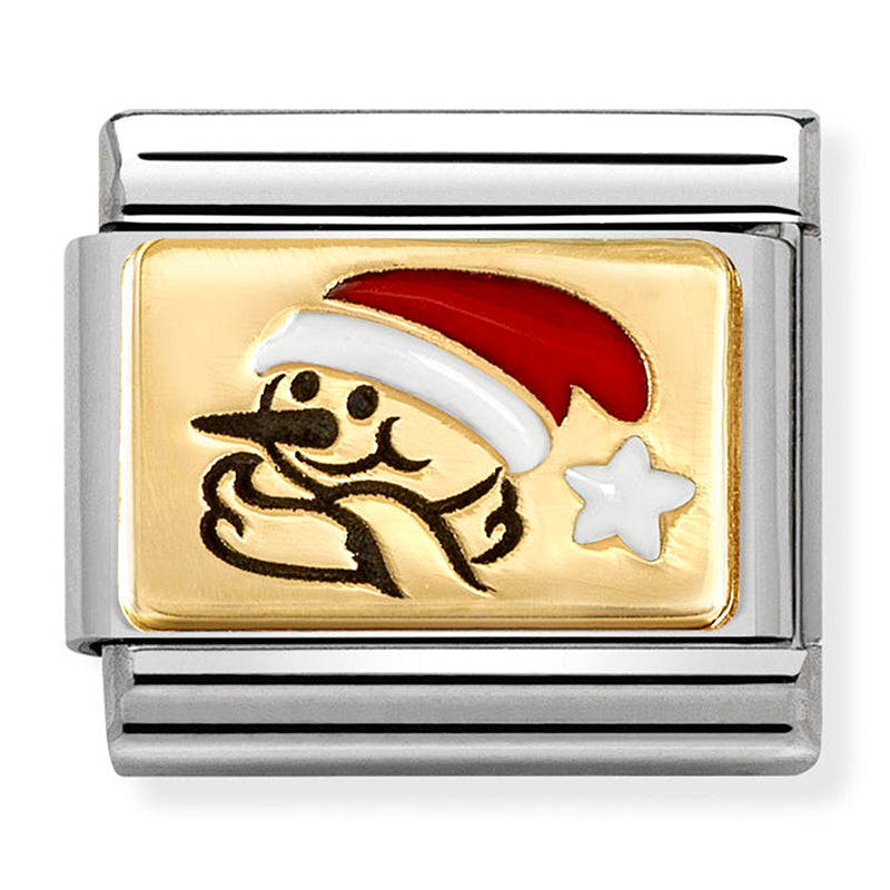 NOM 030289 12 COMP Classic PLATES (IC) in st/steel, enamel and 18ct gold Snowman with Santa Hat