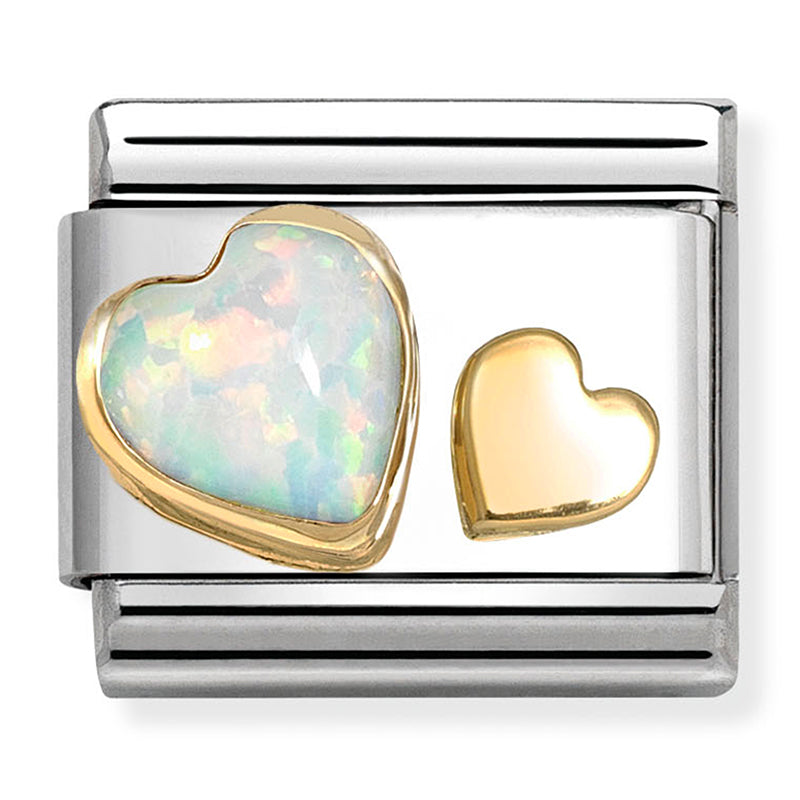 NOM 030520 10 COMP Classic STONES in st/steel and 18ct gold (Hearts with White Opal)