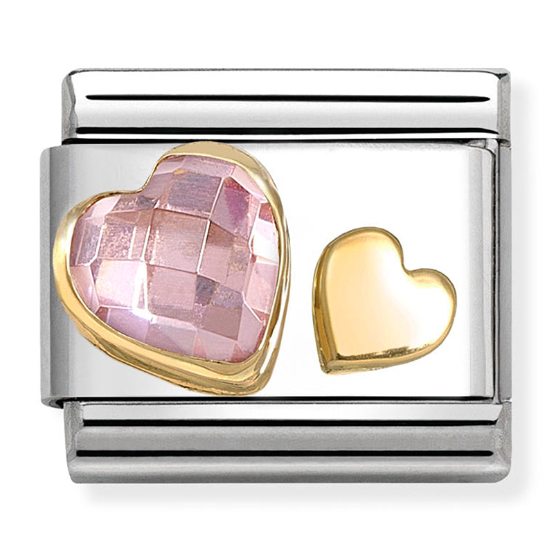 NOM 030613 06 COMP Classic CZ, FACETED with SYMBOLS st/steel, 18ct gold Hearts with Pink CZ
