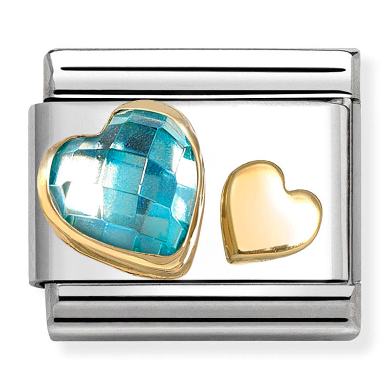 NOM 030613 07 COMP Classic CZ, FACETED with SYMBOLS st/steel, 18ct gold Hearts with Light Blue CZ