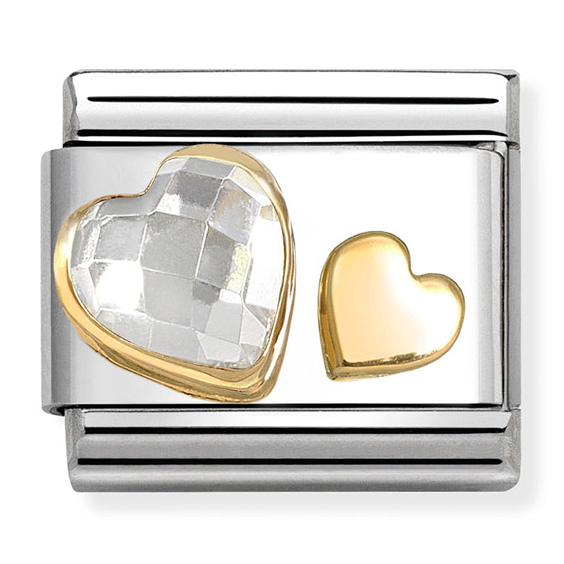NOM 030613 08 COMP Classic CZ, FACETED with SYMBOLS st/steel, 18ct gold Hearts with CZ