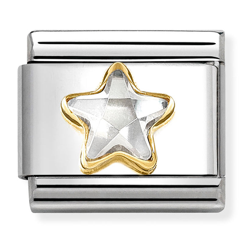 NOM 030614 010 COMP Classic CZ, FACETED STAR in st/steel, 18ct gold CZ Star