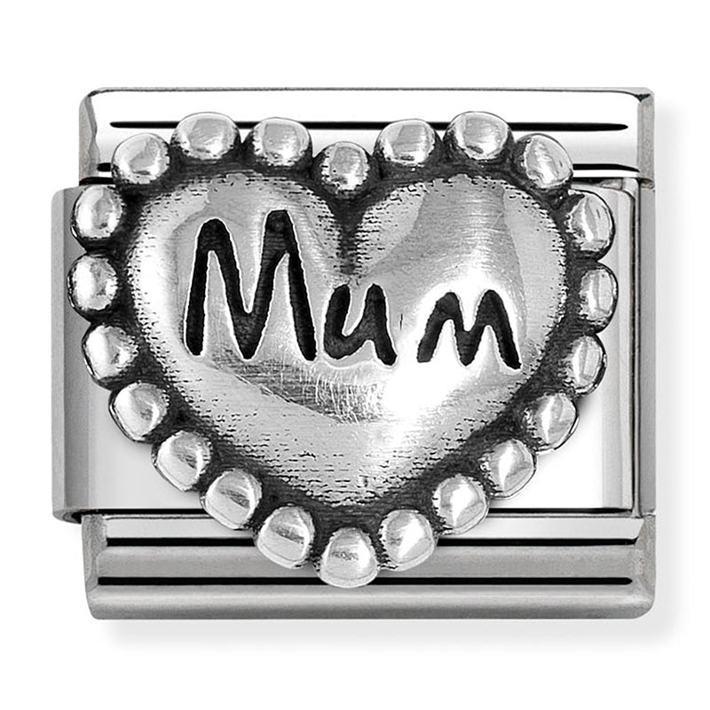 NOM 330101 80 COMP Classic OXIDIZED SYMBOLS in st/steel and 925 sterling silver Heart with dots Mum
