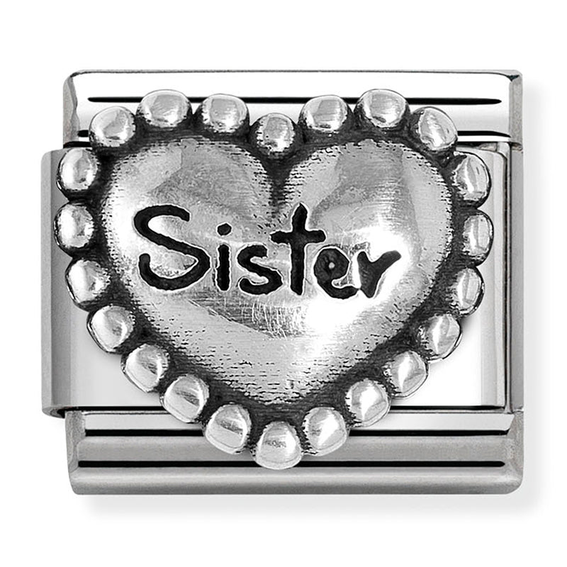 NOM 330101 81 COMP Classic OXIDIZED SYMBOLS in st/steel and 925 sterling silver Heart with dots Sister