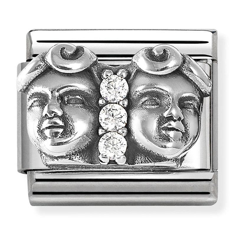 ZODIAC RELIEF st/steel, cz and 925 silver Gemini