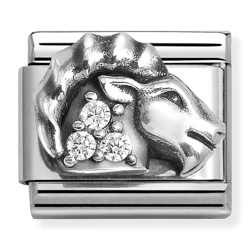 ZODIAC RELIEF st/steel, cz and 925 silver Capricorn