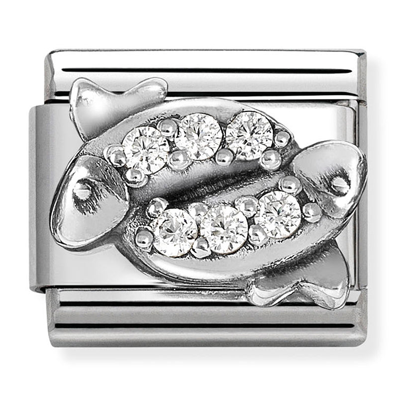 ZODIAC RELIEF st/steel, cz and 925 silver Pisces