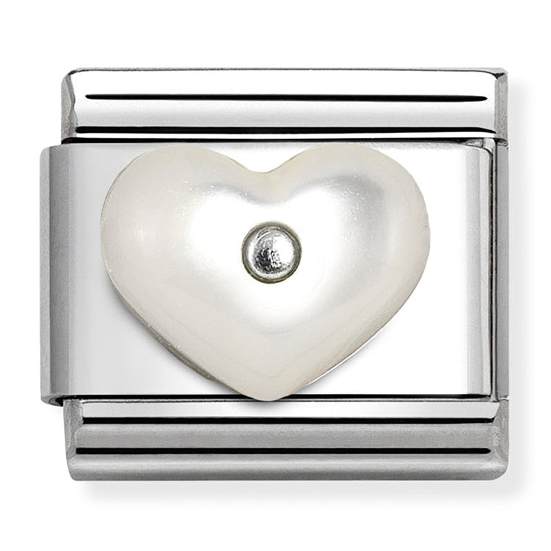 STONE SYMBOLS in st/steel and 925 sterling silver synthetic WHITE MOTHER OF PEARL heart