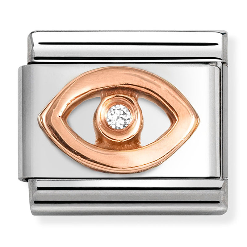 NOM 430305 49 COMP Classic SYMBOL in st/steel with 9ct rose gold and CZ WHITE eye