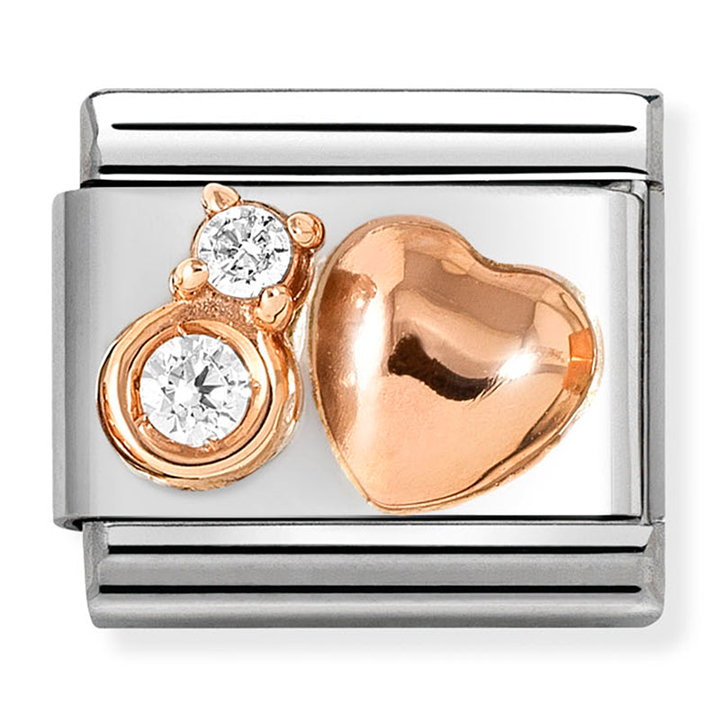 NOM 430305 51 COMP Classic SYMBOL in st/steel with 9ct rose gold and Heart with two CZ WHITE