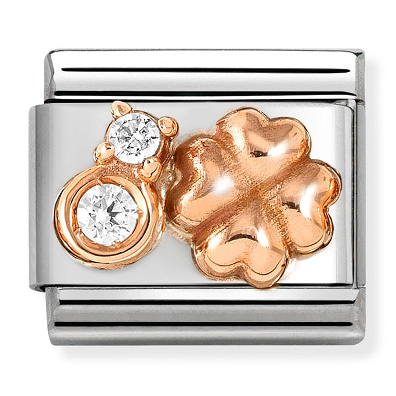 NOM 430305 52 COMP Classic SYMBOL in st/steel with 9ct rose gold and Four-leaf clover with two CZ WHITE