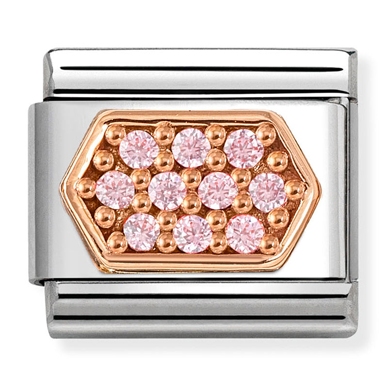 NOM 430312 04 COMP Classic PAVE st/steel, zircon and 9ct rose gold PINK hexagon