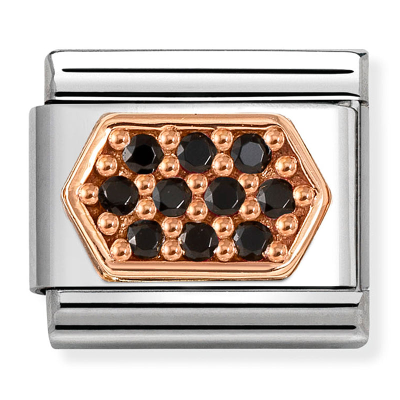 NOM 430312 05 COMP Classic PAVE st/steel, zircon and 9ct rose gold BLACK hexagon