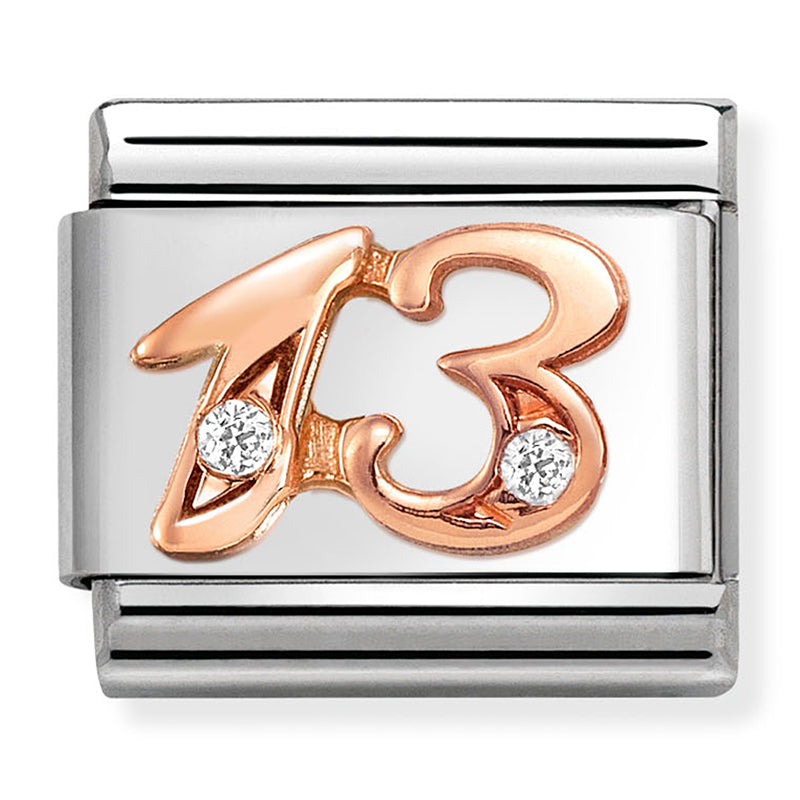 NOM 430315 13 COMP Classic NUMBERS st/steel, zircon and 9k rose gold (number 13)