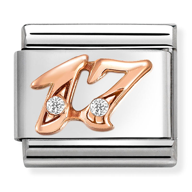 NOM 430315 17 COMP Classic NUMBERS st/steel, zircon and 9ct rose gold (number 17)
