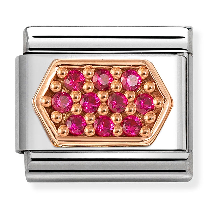 NOM 430319 06 COMP Classic PAVE st/steel, faceted stones and rose gold RED hexagon