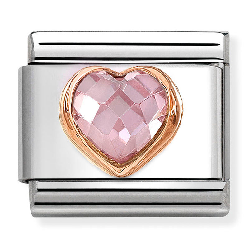 NOM 430607 003 COMP Classic CZ HEART FACETED st/steel, 9ct rose gold PINK