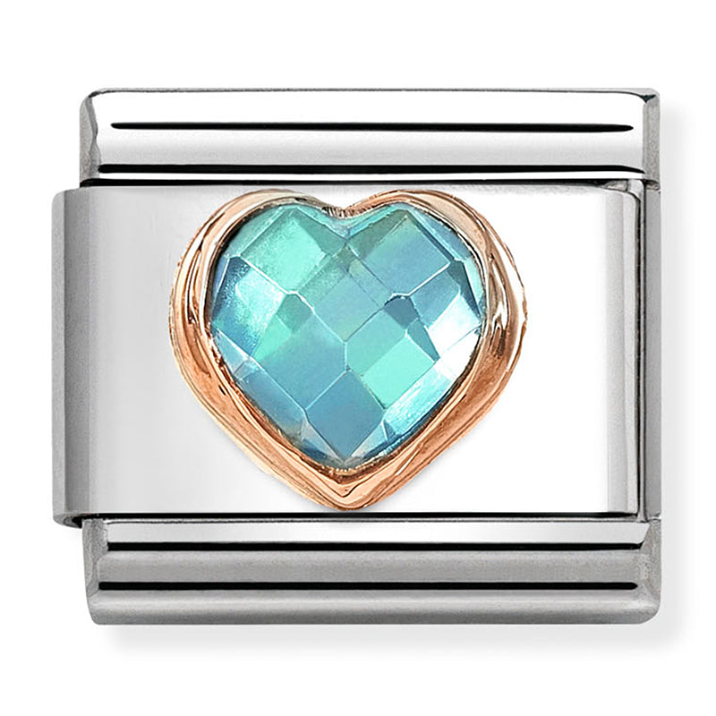 NOM 430607 006 COMP Classic CZ HEART FACETED st/steel, 9ct rose gold LIGHT BLUE