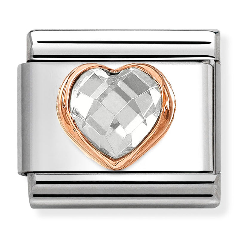 NOM 430607 010 COMP Classic CZ HEART FACETED st/steel, 9ct rose gold White