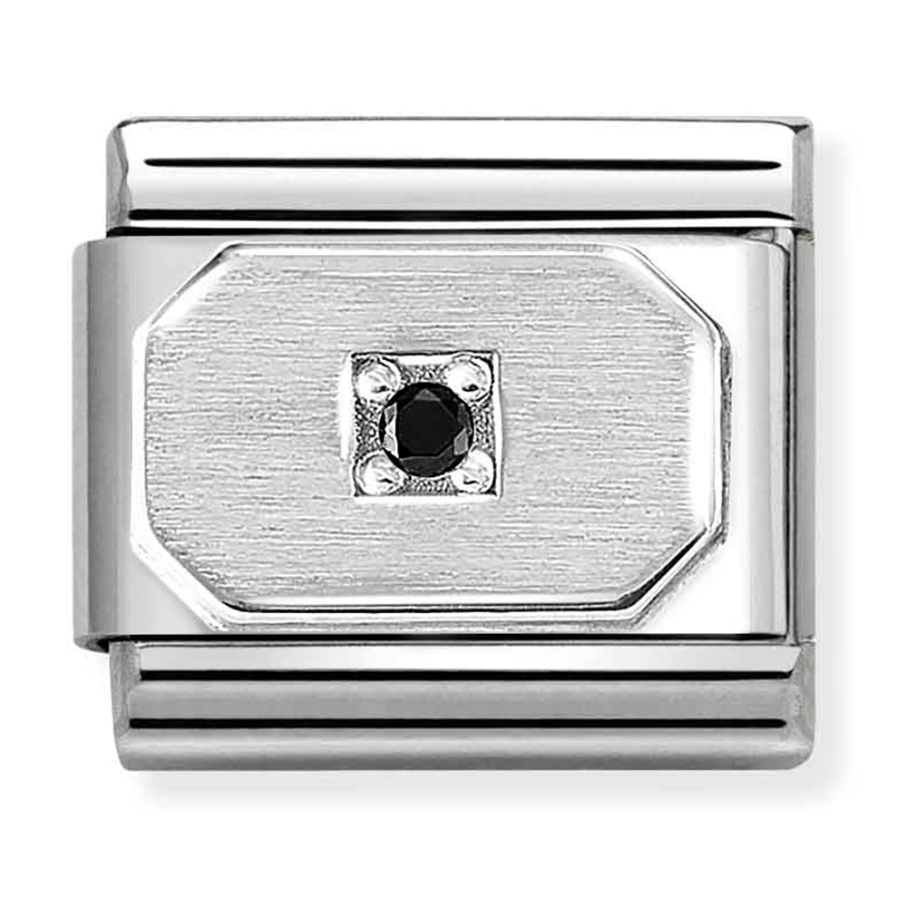 NOM-330311 18 COMP Classic SYMBOLS st/steel, silver 925 & CZ (Rectangle with Black CZ)