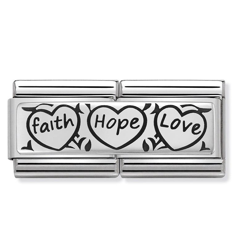 NOM-330710 11 COMP Classic DOUBLE ENGRAVED st/steel & silver 925 (Faith Hope Love)