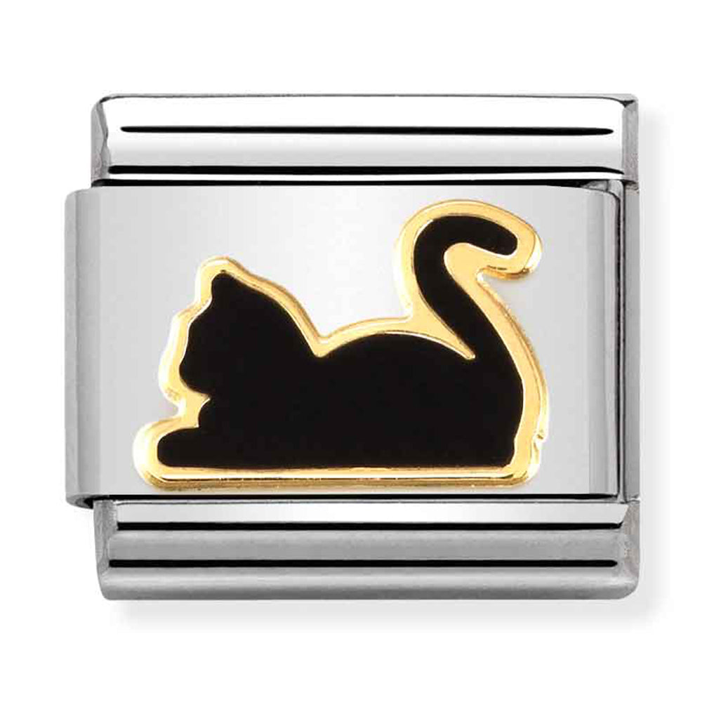 NOM-030272 80 COMP Classic SYMBOLS st/steel,18ct gold & enamel (Black Cat lying down)