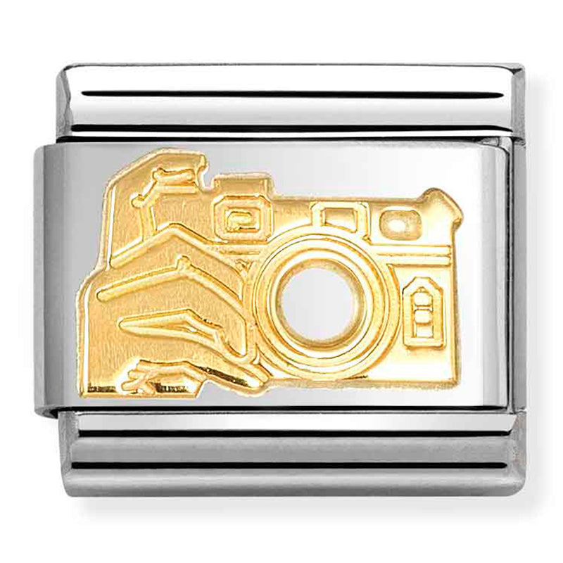 NOM 030108 17 COMP Classic TECH in stainless steel with 18k gold Camera with hand