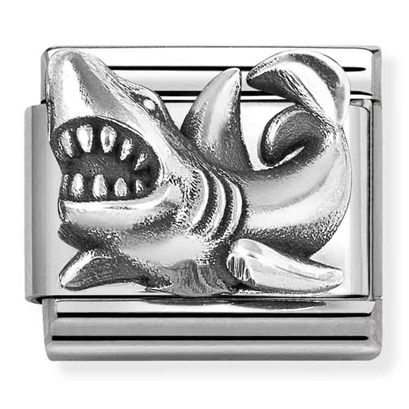 NOM 330101 87 COMP Classic OXIDISED SYMBOLS in st,steel and 925 sterling silver Shark