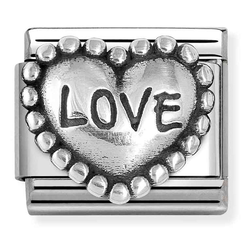 NOM 330101 88 COMP Classic OXIDISED SYMBOLS in st,steel and 925 sterling silver Heart with dots Love
