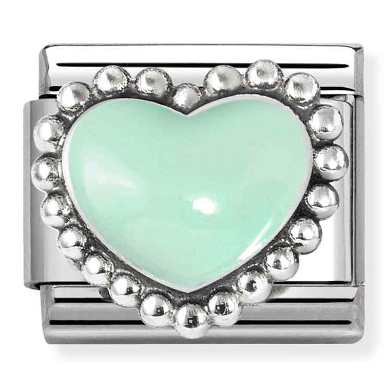 NOM 330204 35 COMP Classic SYMBOLS in st/steel, enamel & 925 sterling silver Pastel green raised heart