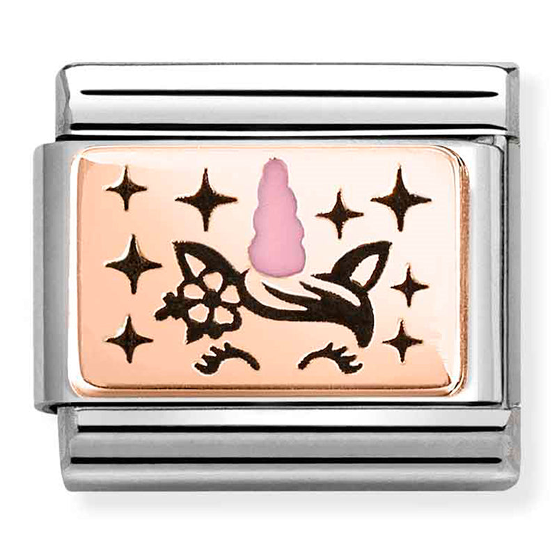 NOM 430204 03 COMP Classic PLATES (IC) steel, enamel & 375 rose gold Pink unicorn