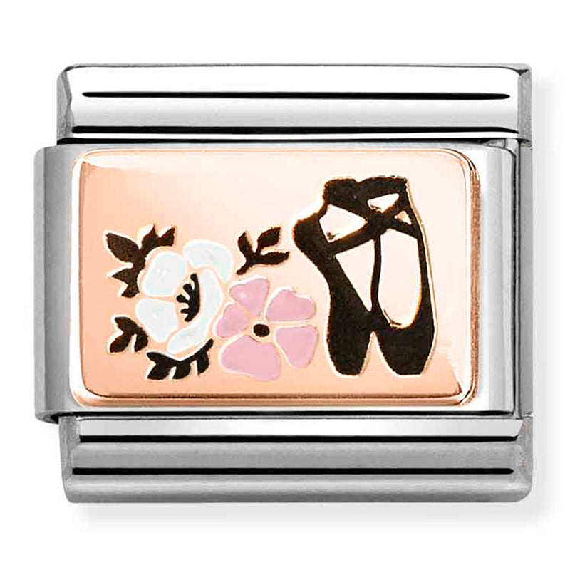 NOM 430204 05 COMP Classic PLATES (IC) steel, enamel & 375 rose gold Ballet shoes & flowers