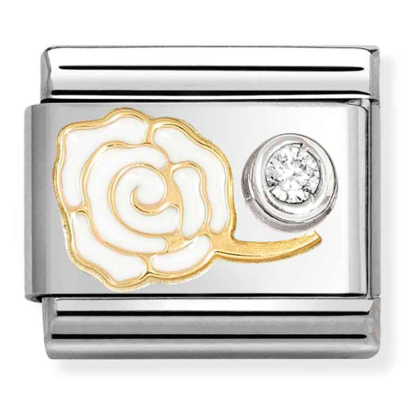 NOM 630302 07 COMP Classic SYMBOLS steel, enamel, 18k gold, 925 silver & CZ WHITE rose cz WHITE