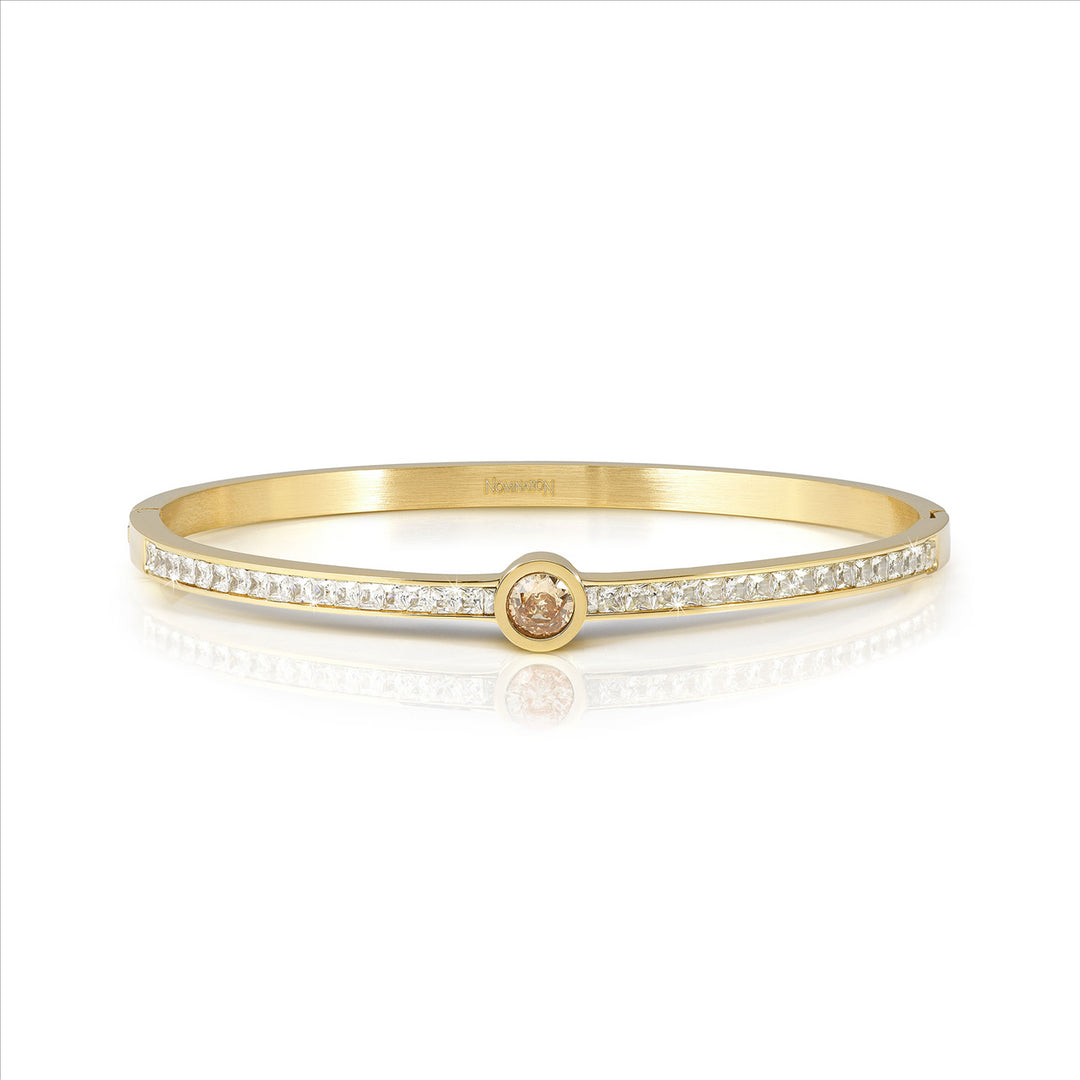 NOM 029521 047 PRETTY BANGLES New Edition bracelet in steel, CENTRAL cz & PAVE' (LARGE) CHAMPAGNE Yellow Gold (029521047)