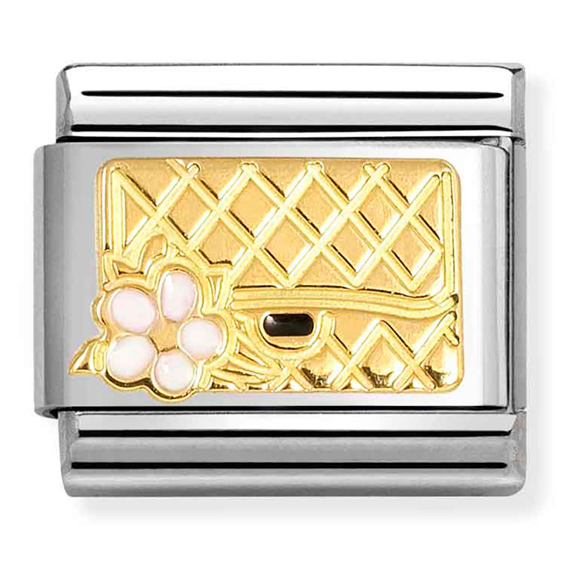 NOM 030272 94 COMP Classic SYMBOLS steel, enamel and 18k gold Bag with flower WHITE (03027294)