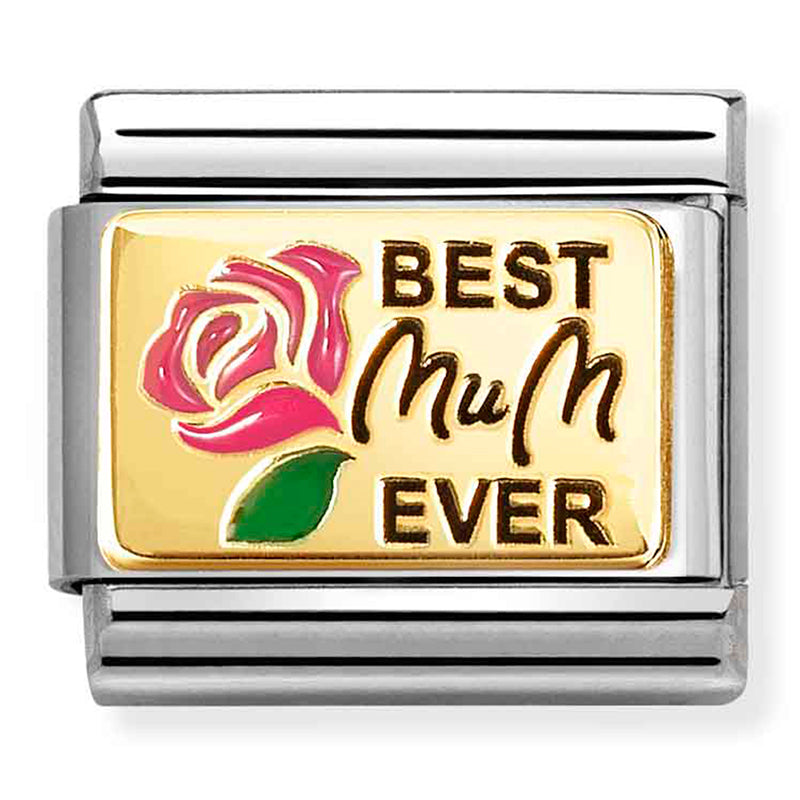 NOM 030289 14 COMP Classic PLATES (IC) in steel, enamel and 18k gold Best Mum ever PINK (03028914)