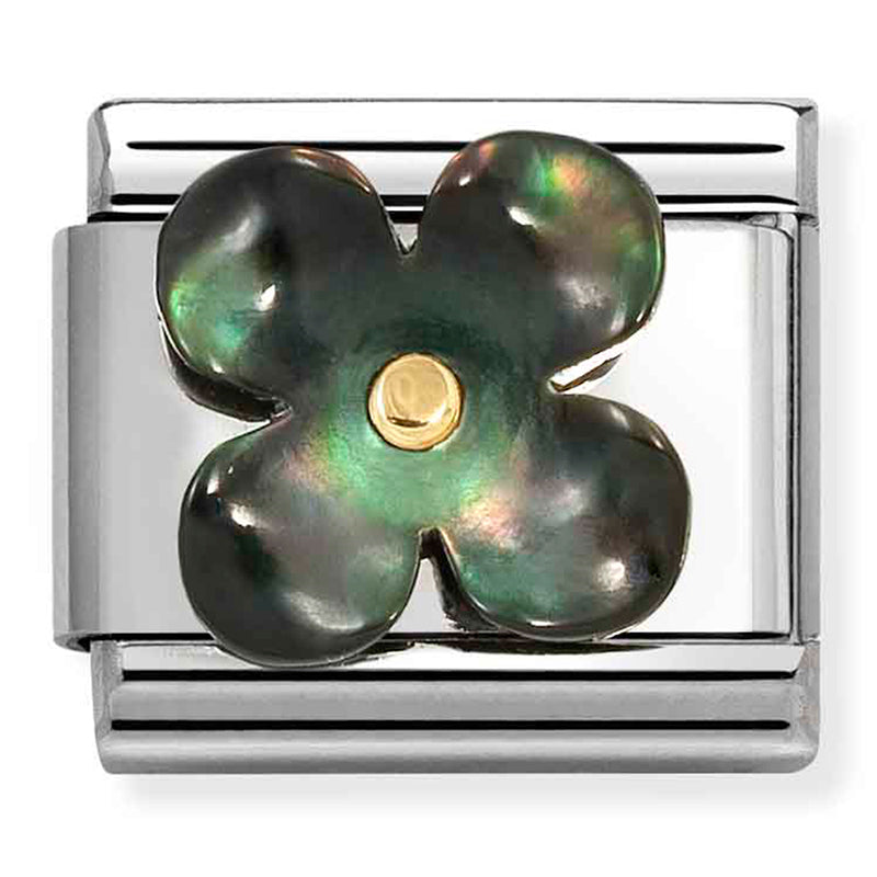 NOM 030521 22 COMP Classic STONE SYMBOLS in steel & 18k gold Flower BLACK Mother of Pearl (03052122)
