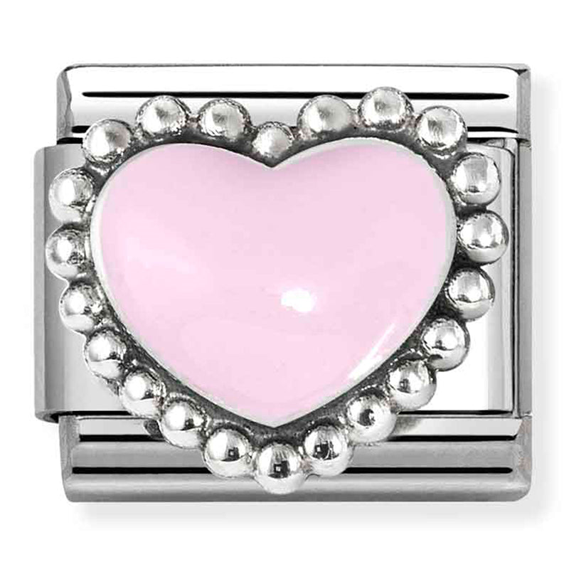 NOM 330204 33 COMP Classic SYMBOLS in st/steel, enamel & 925 sterling silver Pastel pink raised heart (33020433)