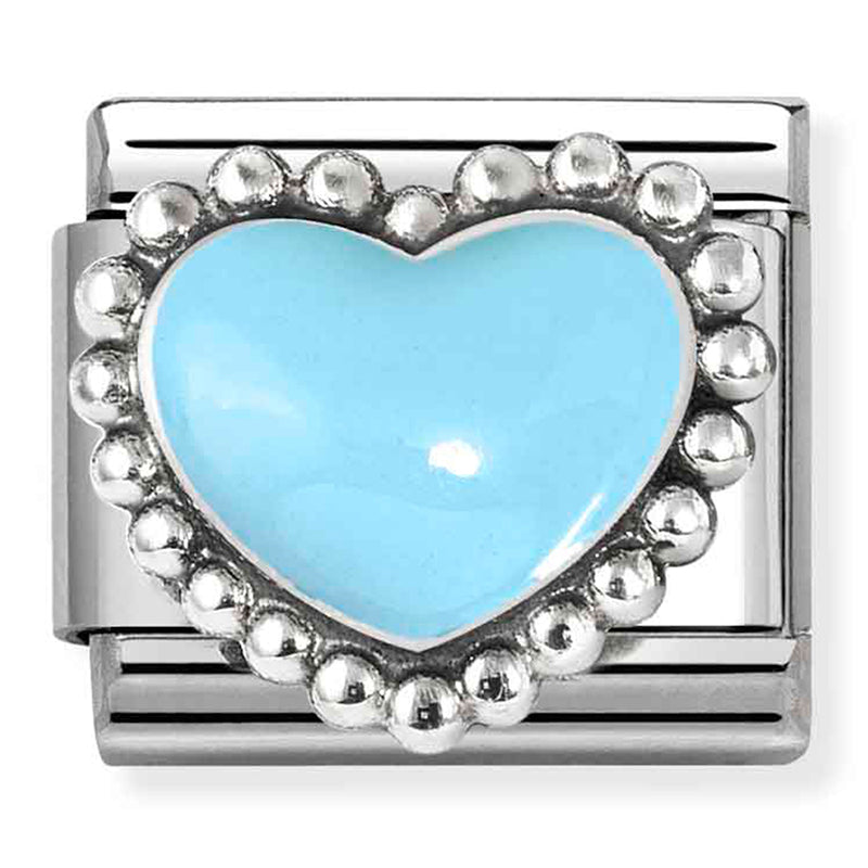 NOM 330204 34 COMP Classic SYMBOLS in st/steel, enamel & 925 sterling silver Blue raised heart (33020434)